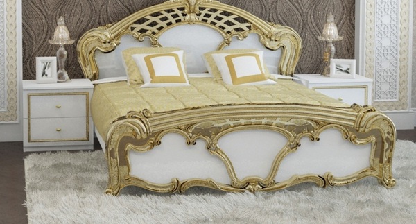 Кровать Ева (белый глянец-золото)